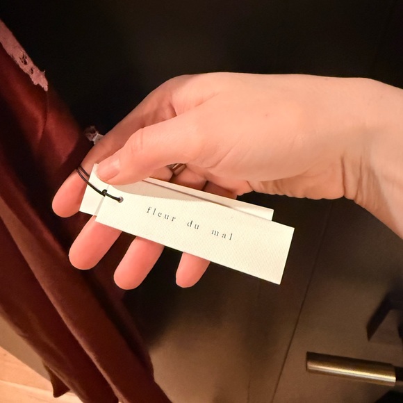 Fleur du Mal Deep Red Satin Midi Dress with Pink Lace - Picture 4 of 4